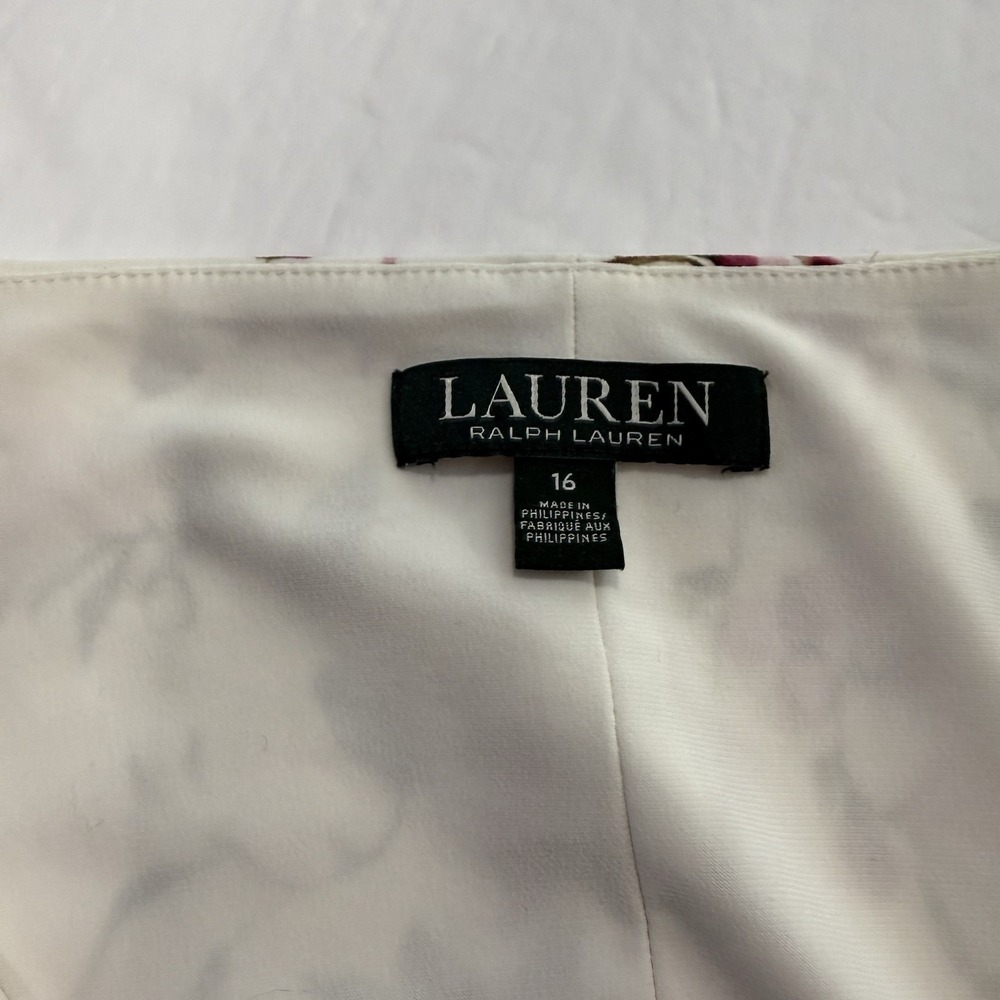 Ralph Lauren Ivory Pink Floral Jersey Surplice Stretch Sheath Dress Size 16 - Picture 9 of 10